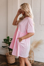 Pink Pocketed Babydoll Dress