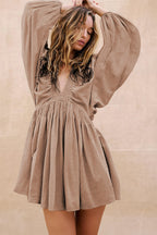 Deep V Neck Smocked Mini Dress