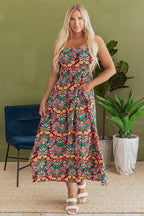 Boho Floral Print High Waist Maxi Dress