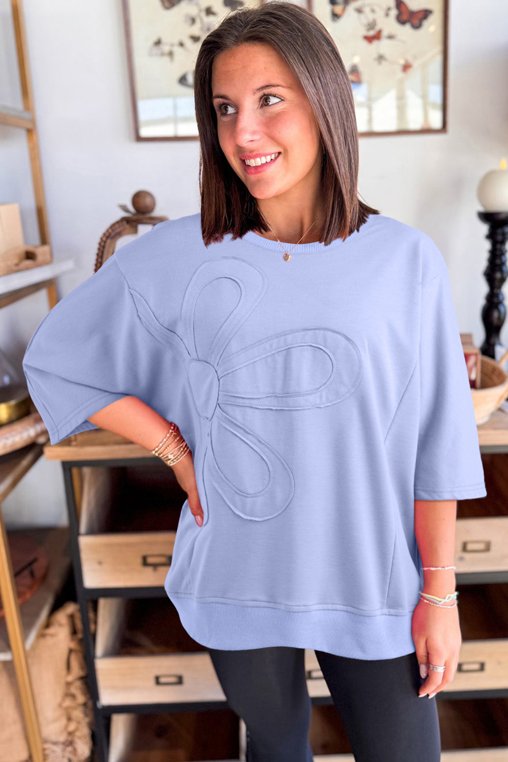 Blue Floral Patched Tunic Top