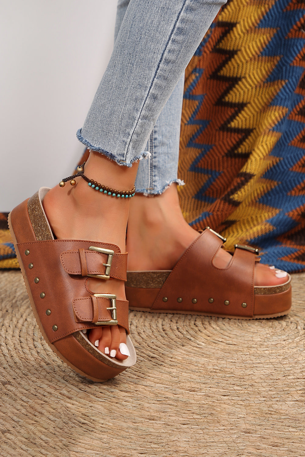 Dual Buckle Platform Sandal Slippers