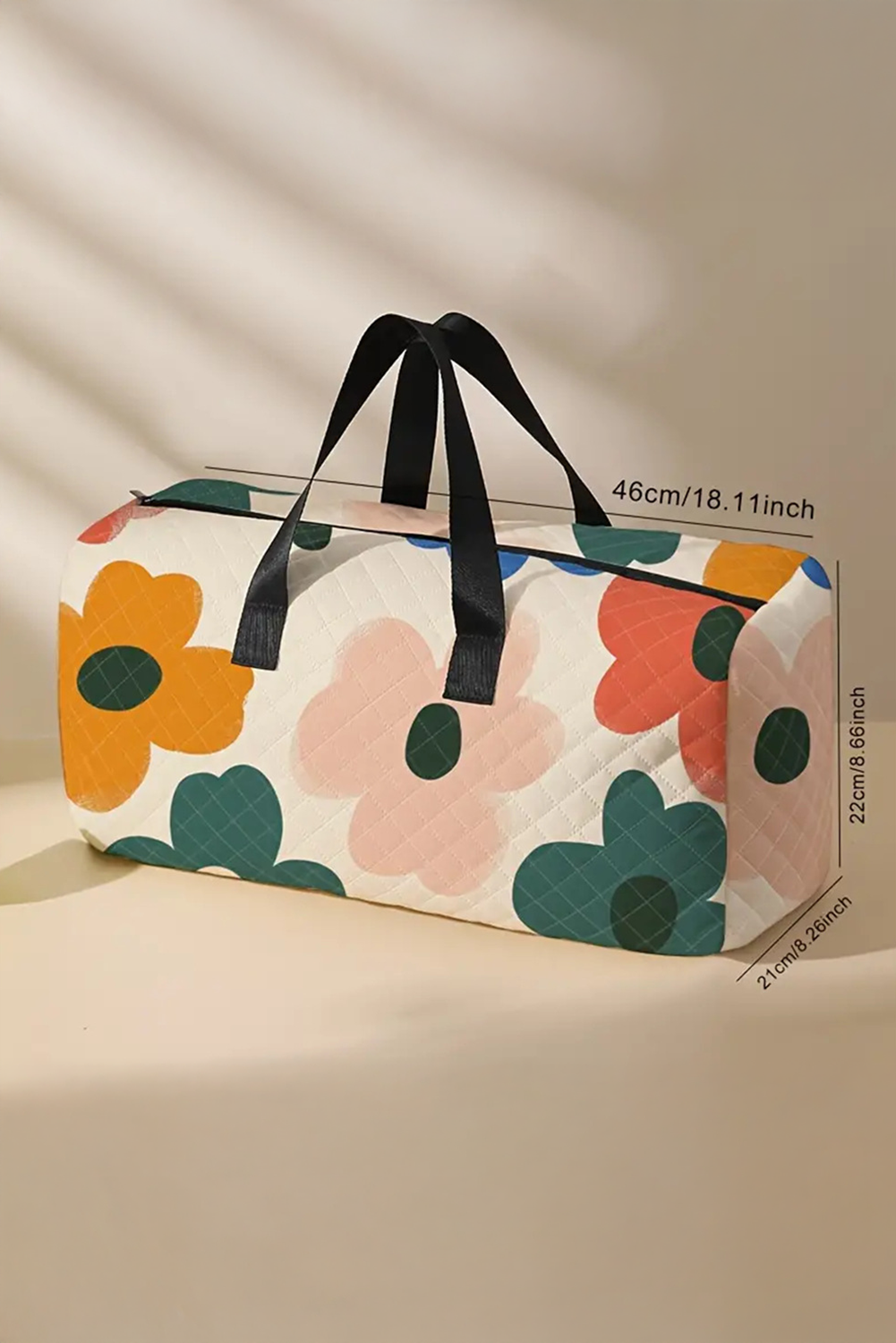 White Flower Print Quilted Duffel Bag