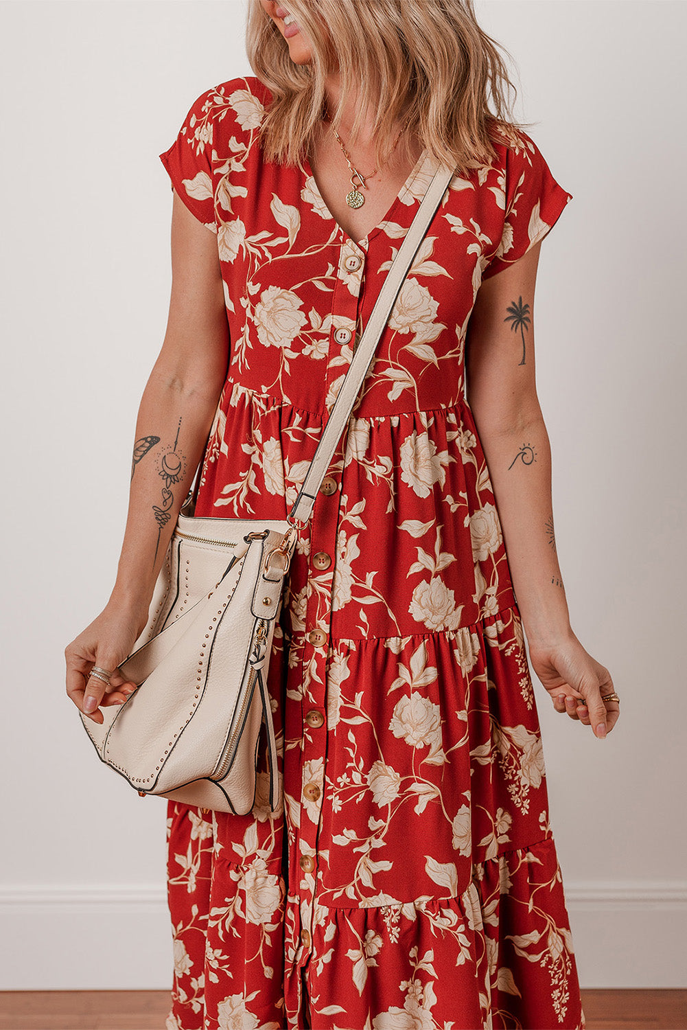 Floral Print Tiered Midi Dress
