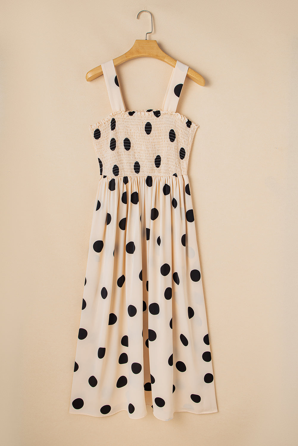 Polka Dot Smocked Fit Flared Long Dress