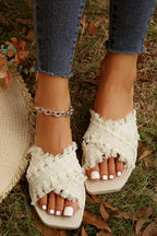 Tassel Crossed Straps Flat Slippers