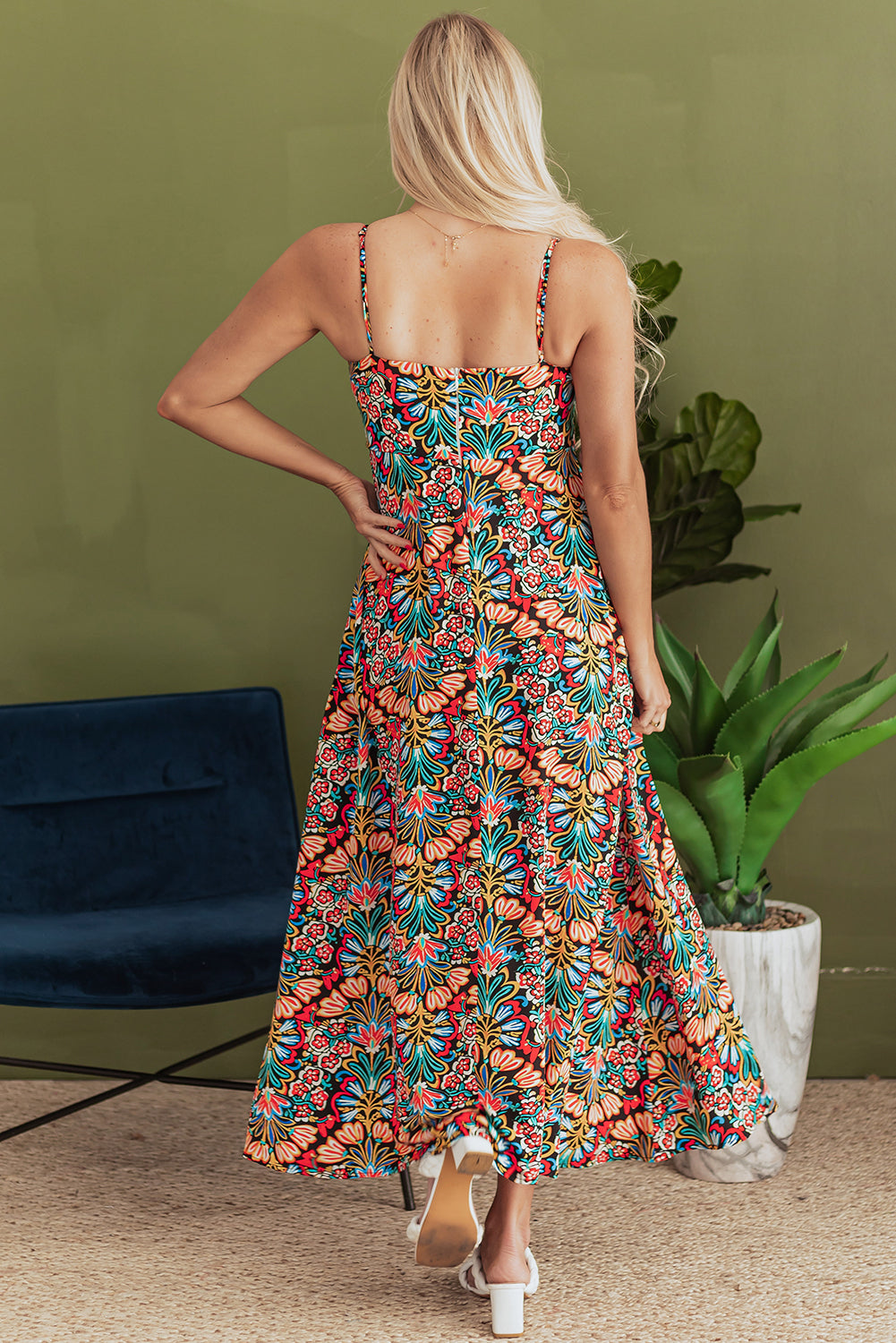 Boho Floral Print High Waist Maxi Dress