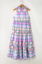 Floral Print Frilly Neck Maxi Dress
