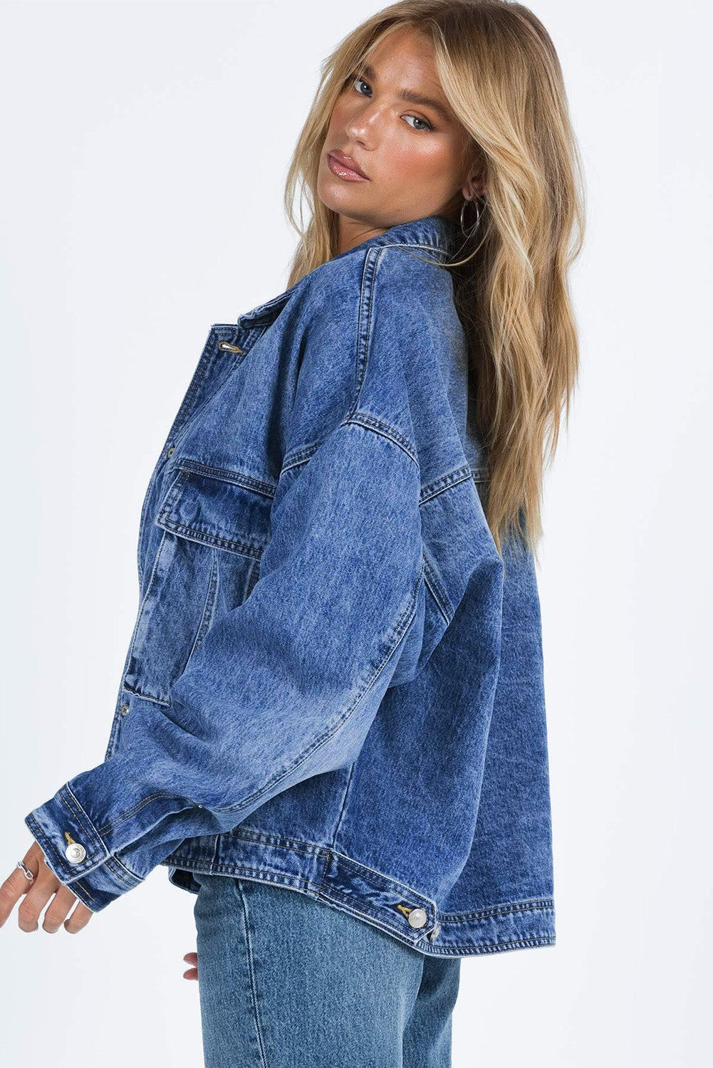 Blue Drop Shoulder Loose Denim Jacket