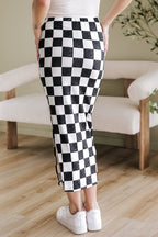 Checkered Print Side Slit Midi Skirt