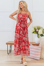 Red Floral Empire Waist Maxi Dress