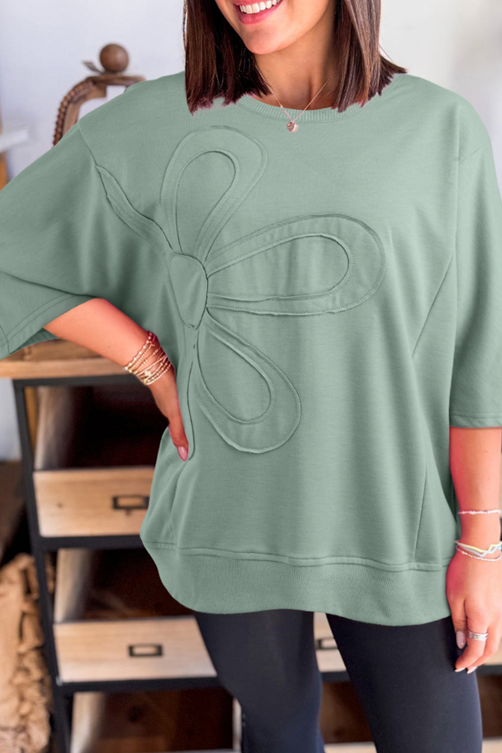 Aqua Floral Patched Tunic Top