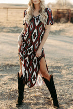 Aztec Print Long T-shirt Dress