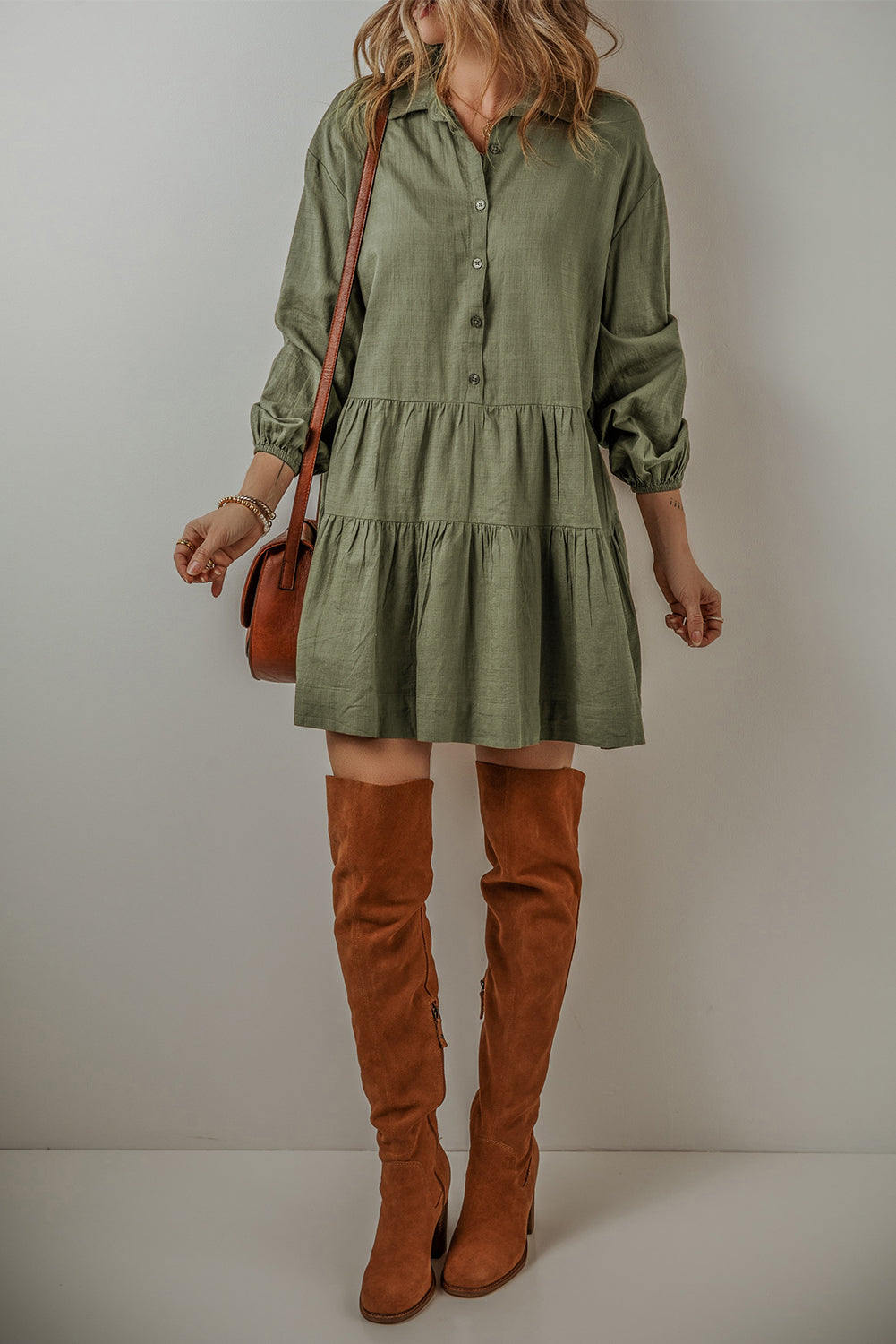 Jungle Pleated Shirt Mini Dress