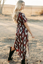 Aztec Print Long T-shirt Dress
