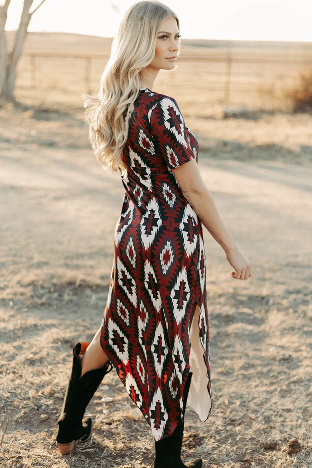 Aztec Print Long T-shirt Dress