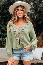 Mist Green Bow Tie Long Sleeve Blouse