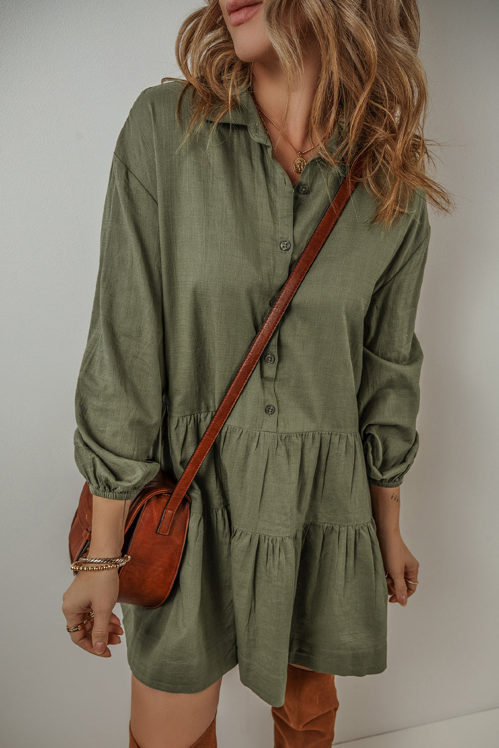 Jungle Pleated Shirt Mini Dress