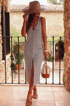 Striped Sleeveless Buttoned Maxi Dress