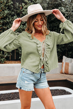 Mist Green Bow Tie Long Sleeve Blouse