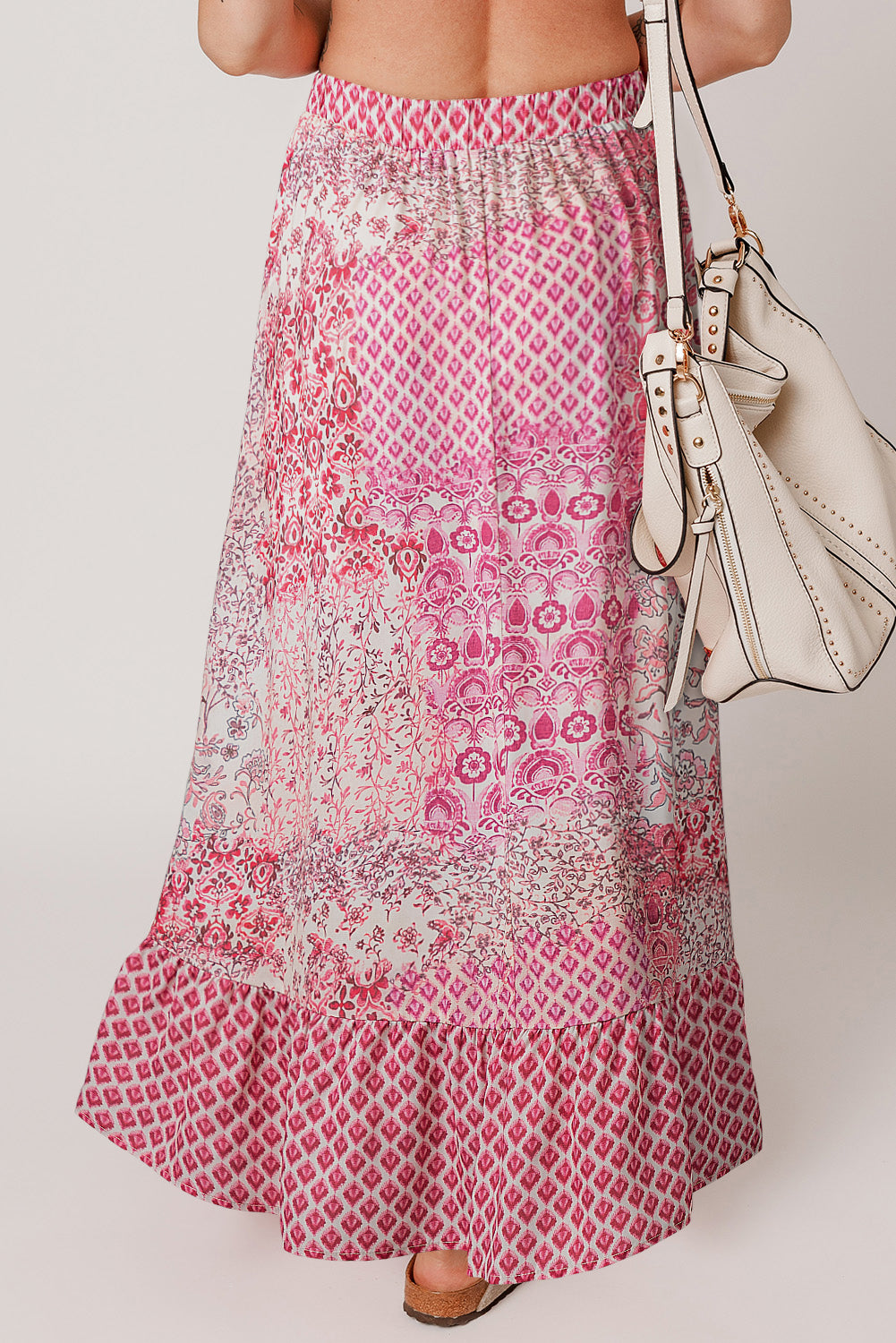 Boho Print Tassel Drawstring Maxi Skirt