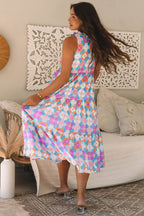 Floral Print Frilly Neck Maxi Dress