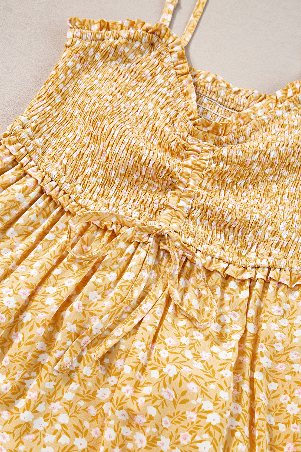 Yellow Smocked High Waist Floral Maxi Dress