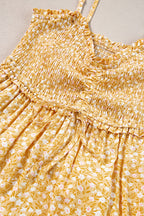 Yellow Smocked High Waist Floral Maxi Dress