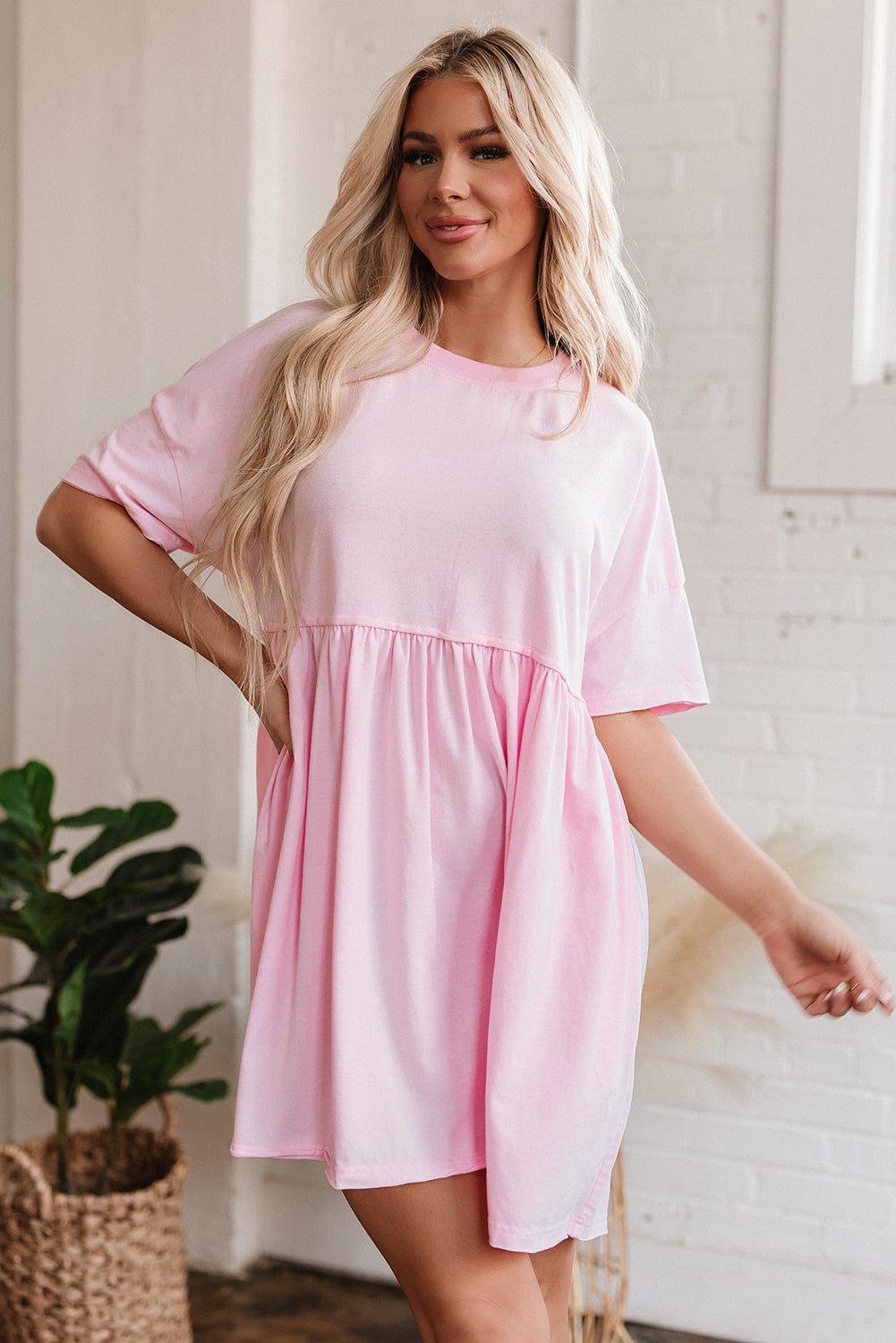 Pink Pocketed Babydoll Dress
