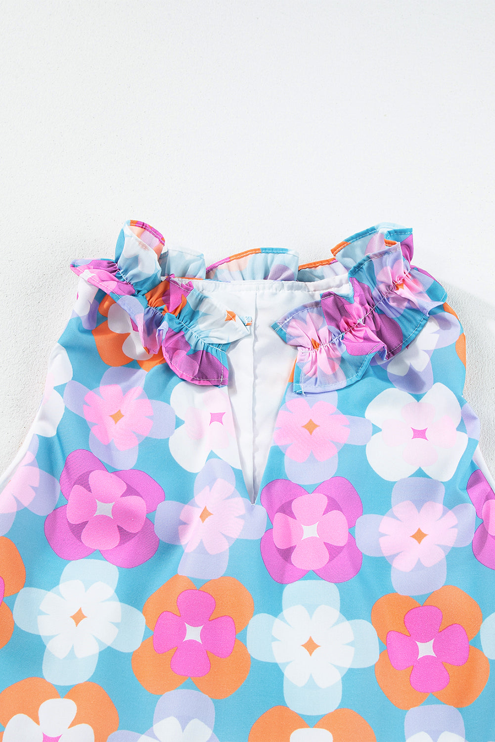 Floral Print Frilly Neck Maxi Dress