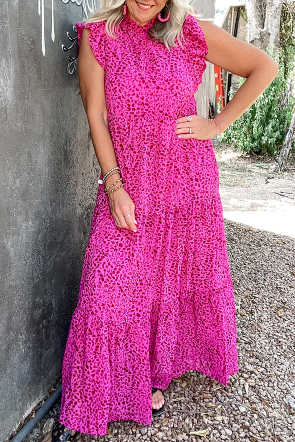 Rose Red Leopard Print Maxi Dress