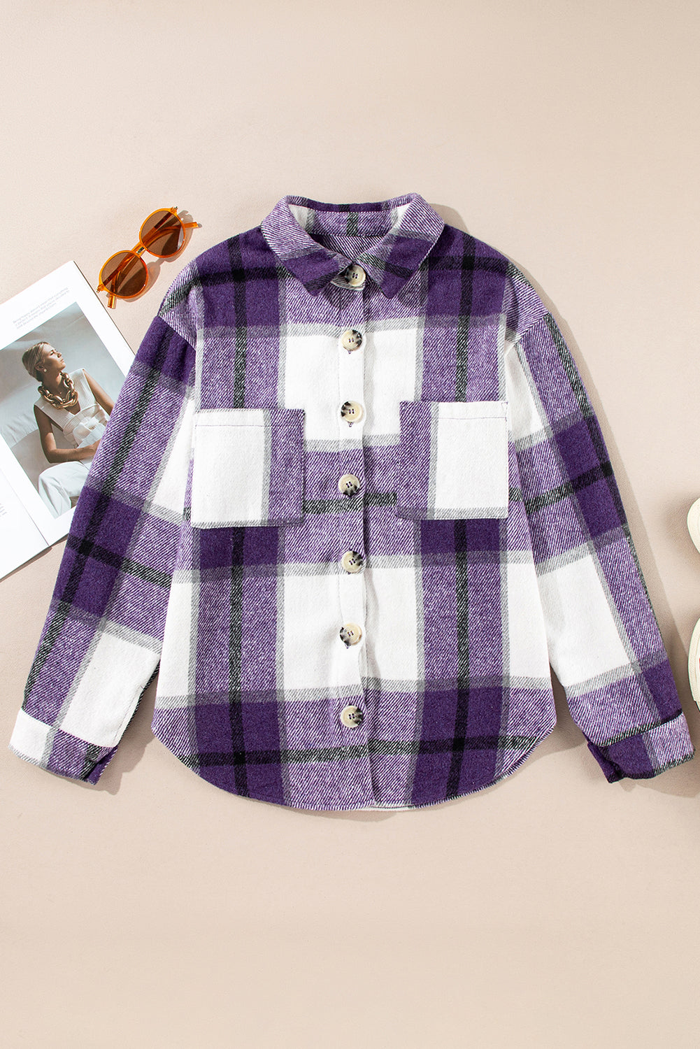Plaid Buttoned Long Sleeve Jacket