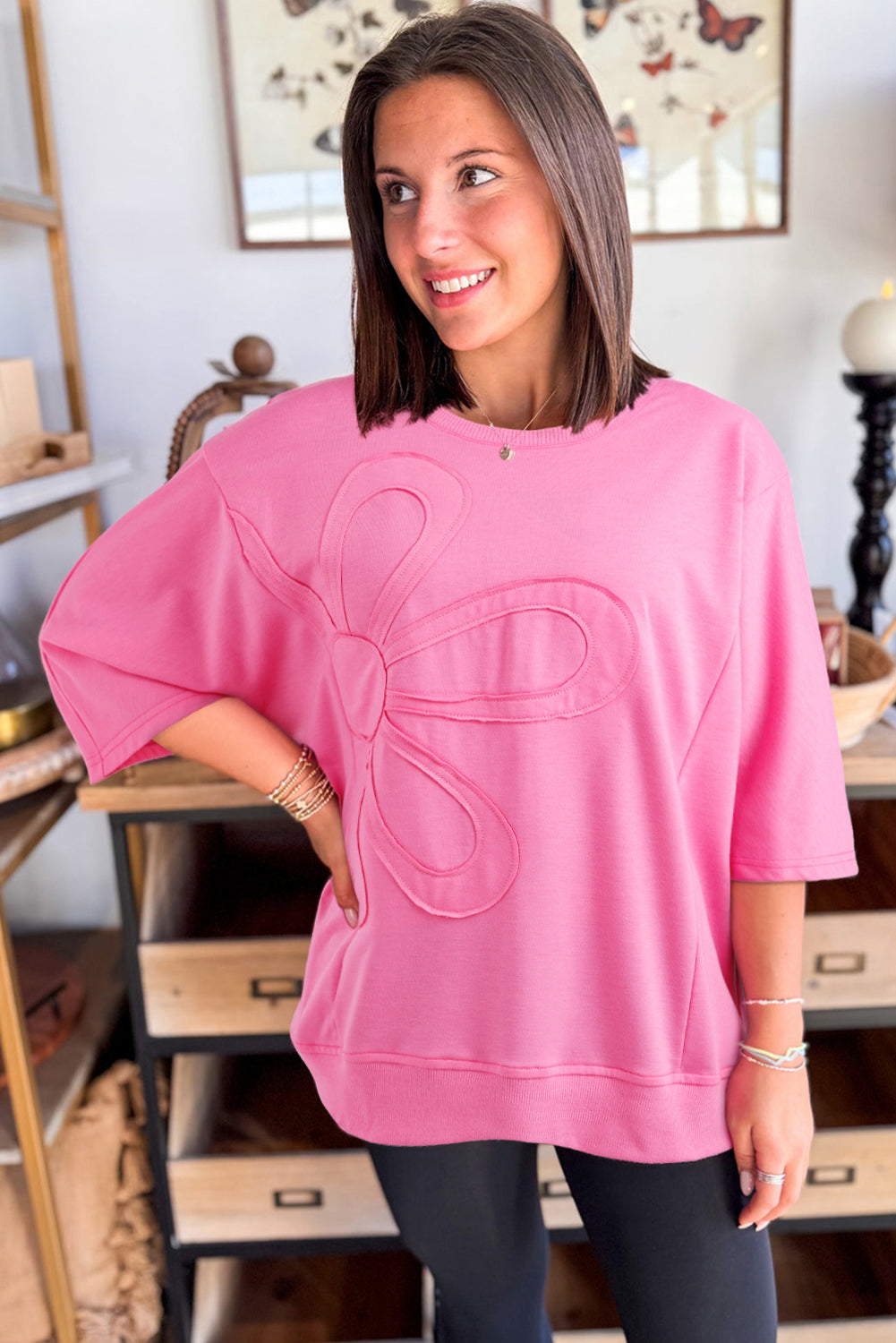 Pink Floral Patched Tunic Top