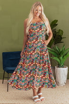 Boho Floral Print High Waist Maxi Dress