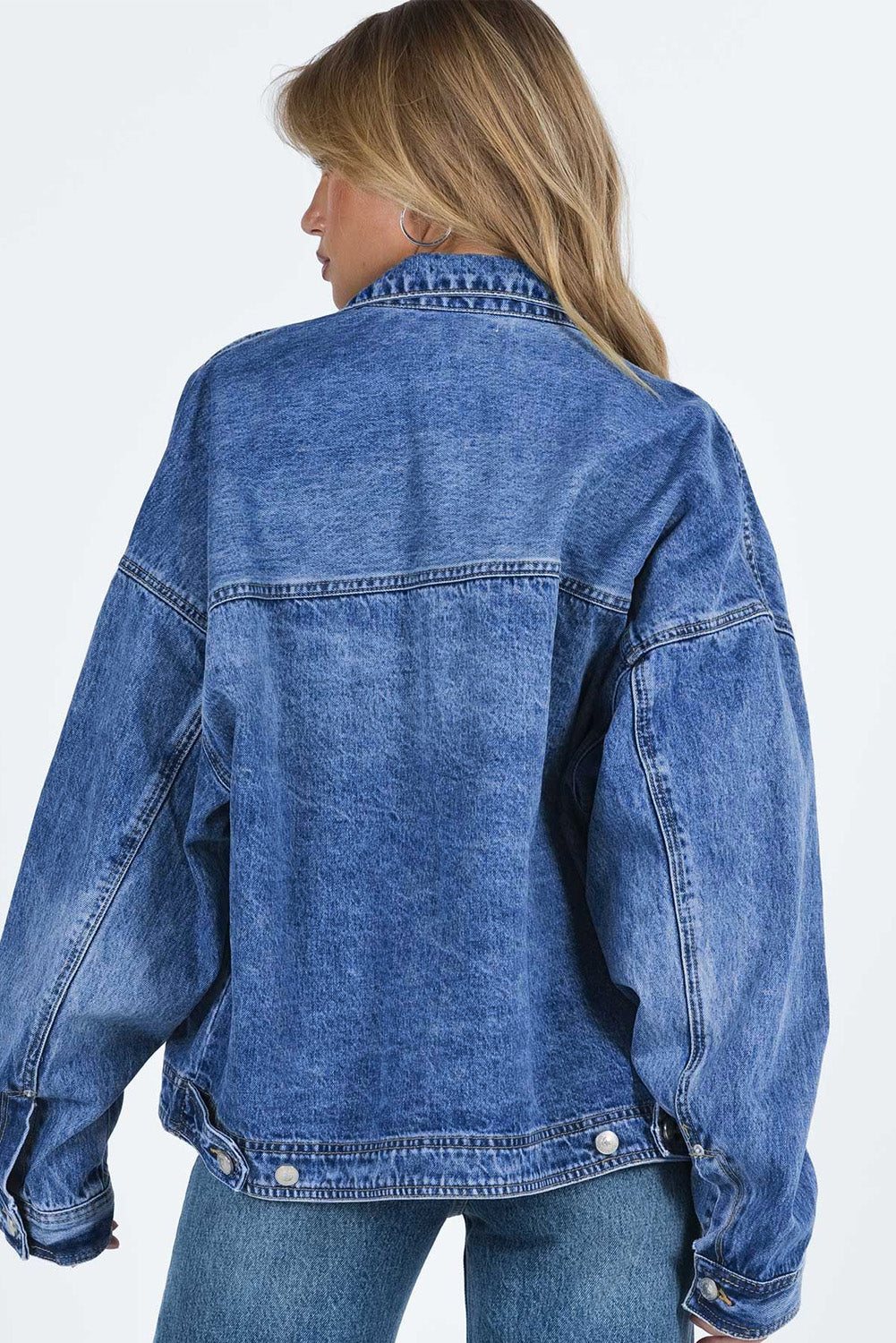 Blue Drop Shoulder Loose Denim Jacket