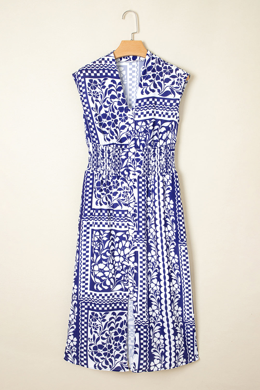 Shirred Waist Floral Print Midi Dress