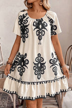 Western Print Ruffled Loose Dress