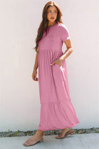 Pink T-shirt High Waist Pocketed Long Dress
