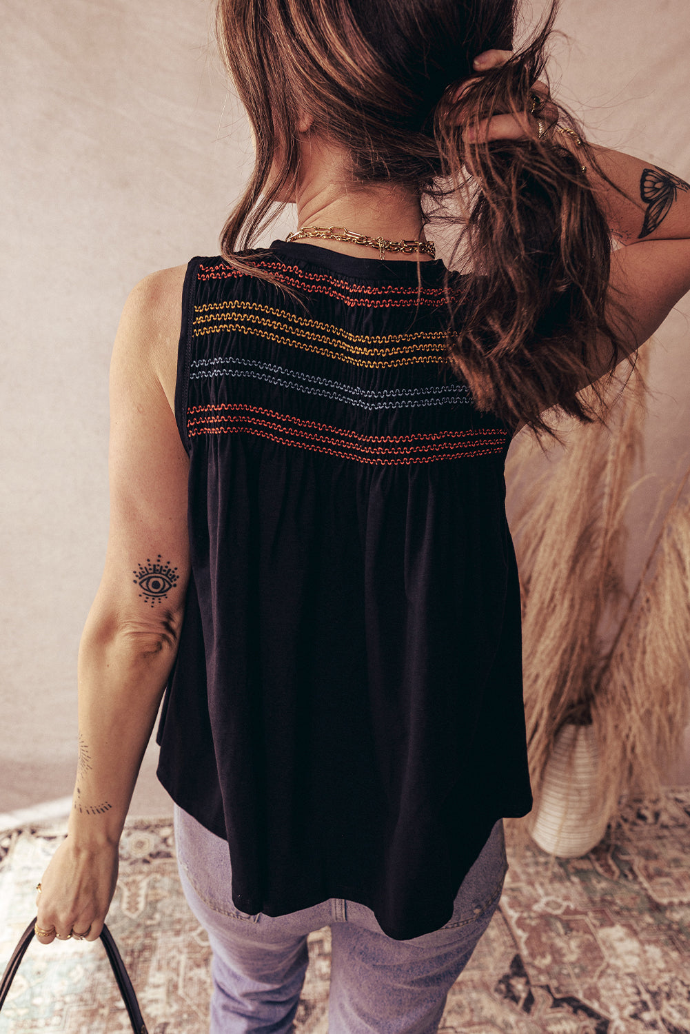 Shirred Yoke Tank Top