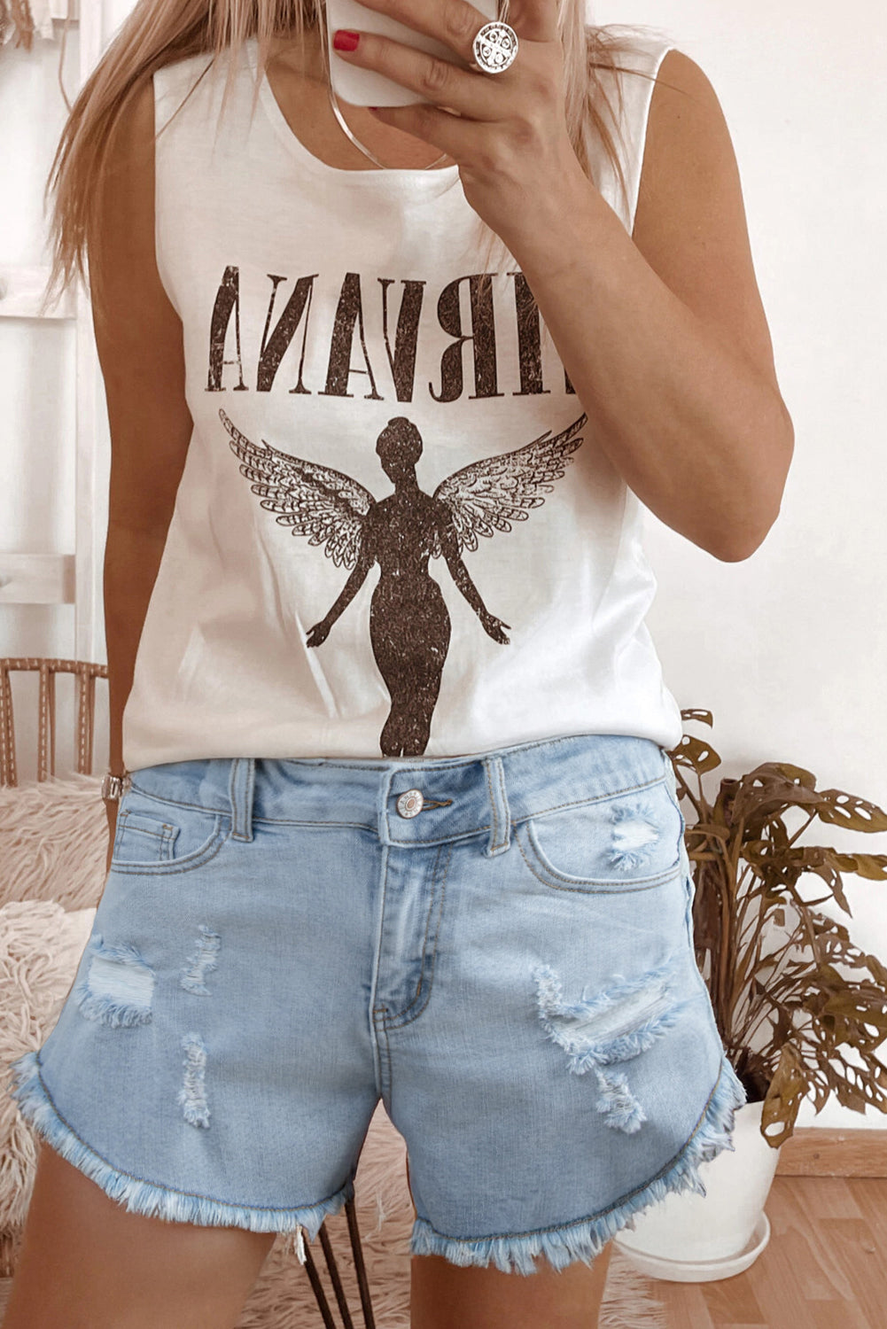 Blue Distressed Denim Shorts