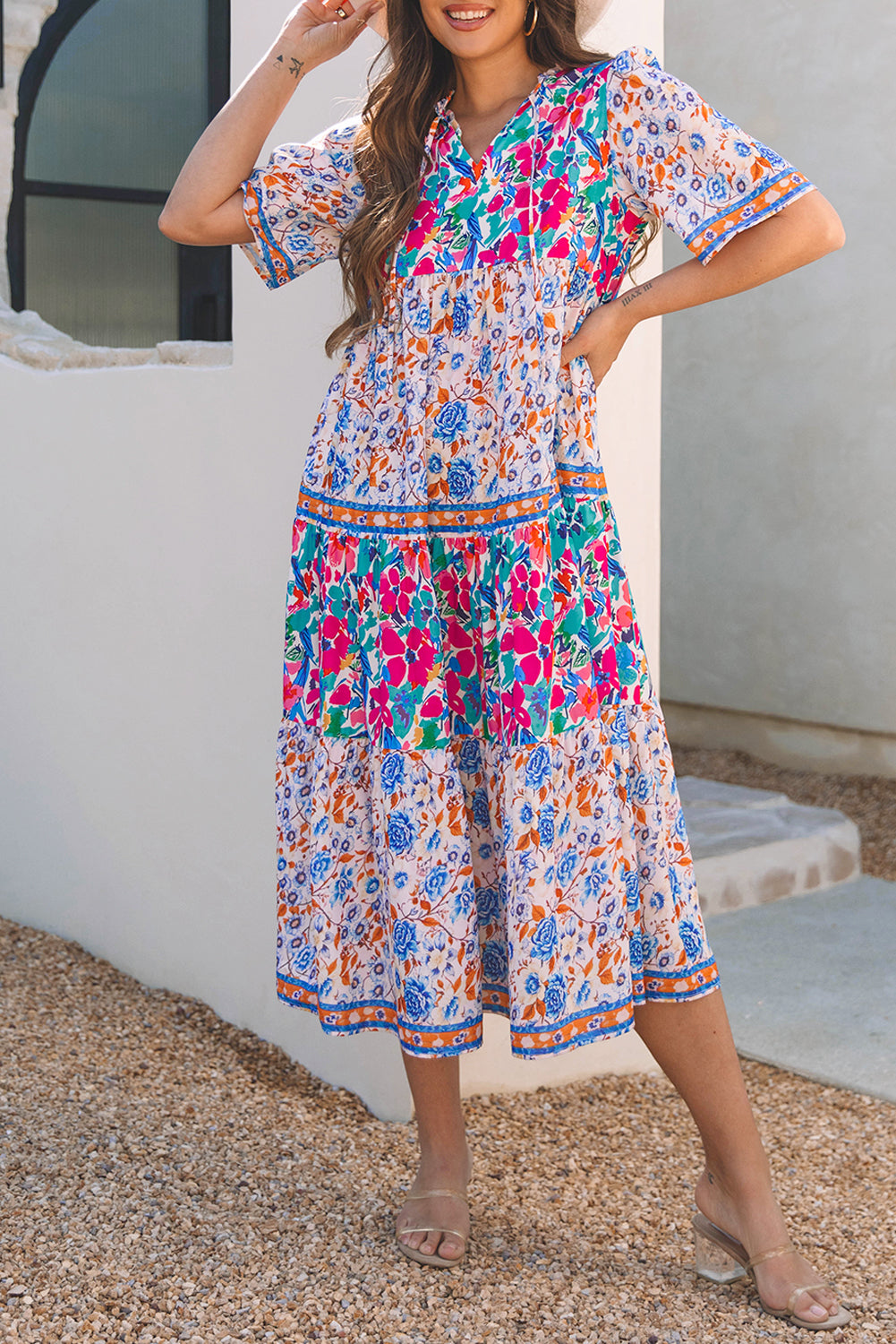 Floral Print Short Sleeve Dress