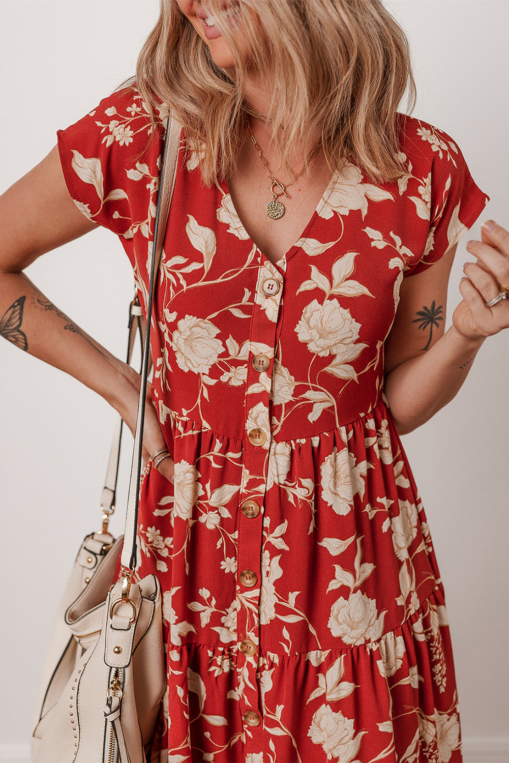 Floral Print Tiered Midi Dress