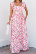 Floral Print Ruffled Strap Maxi Dress