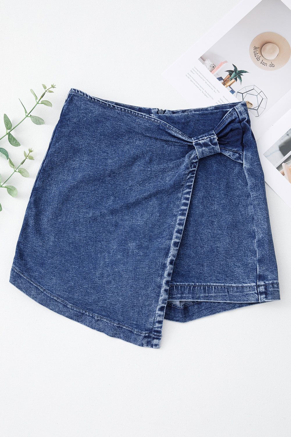Acid Wash Asymmetric Denim Skort