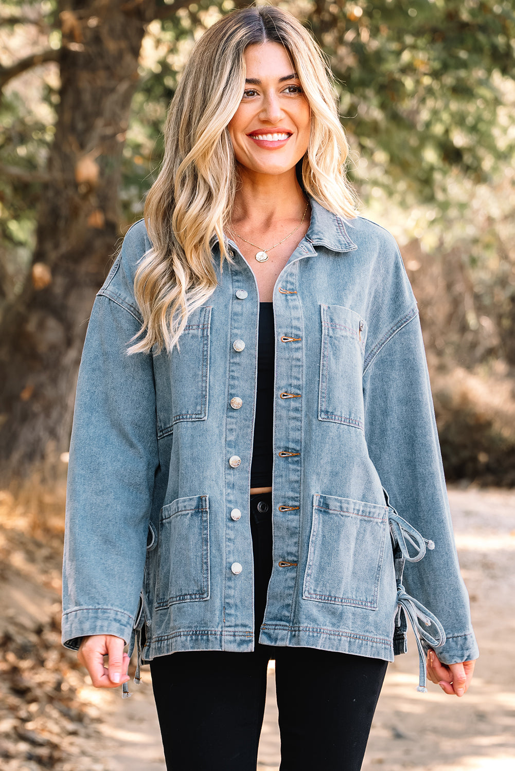 Blue Side Tie up Boyfriend Denim Jacket