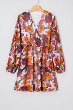 Floral Print Wrap Puff Sleeve Mini Dress