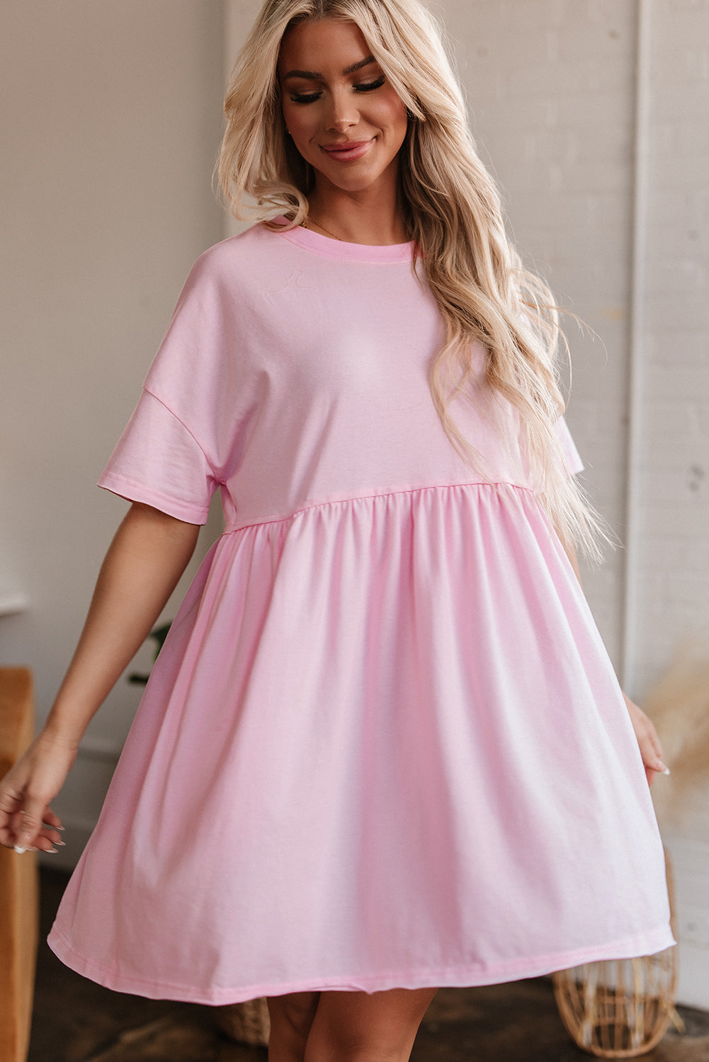 Pink Pocketed Babydoll Dress