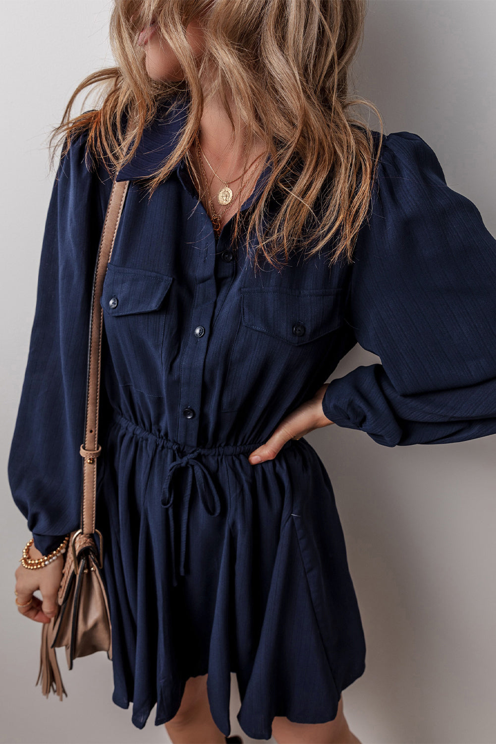 Navy Tunic Shirt Mini Dress