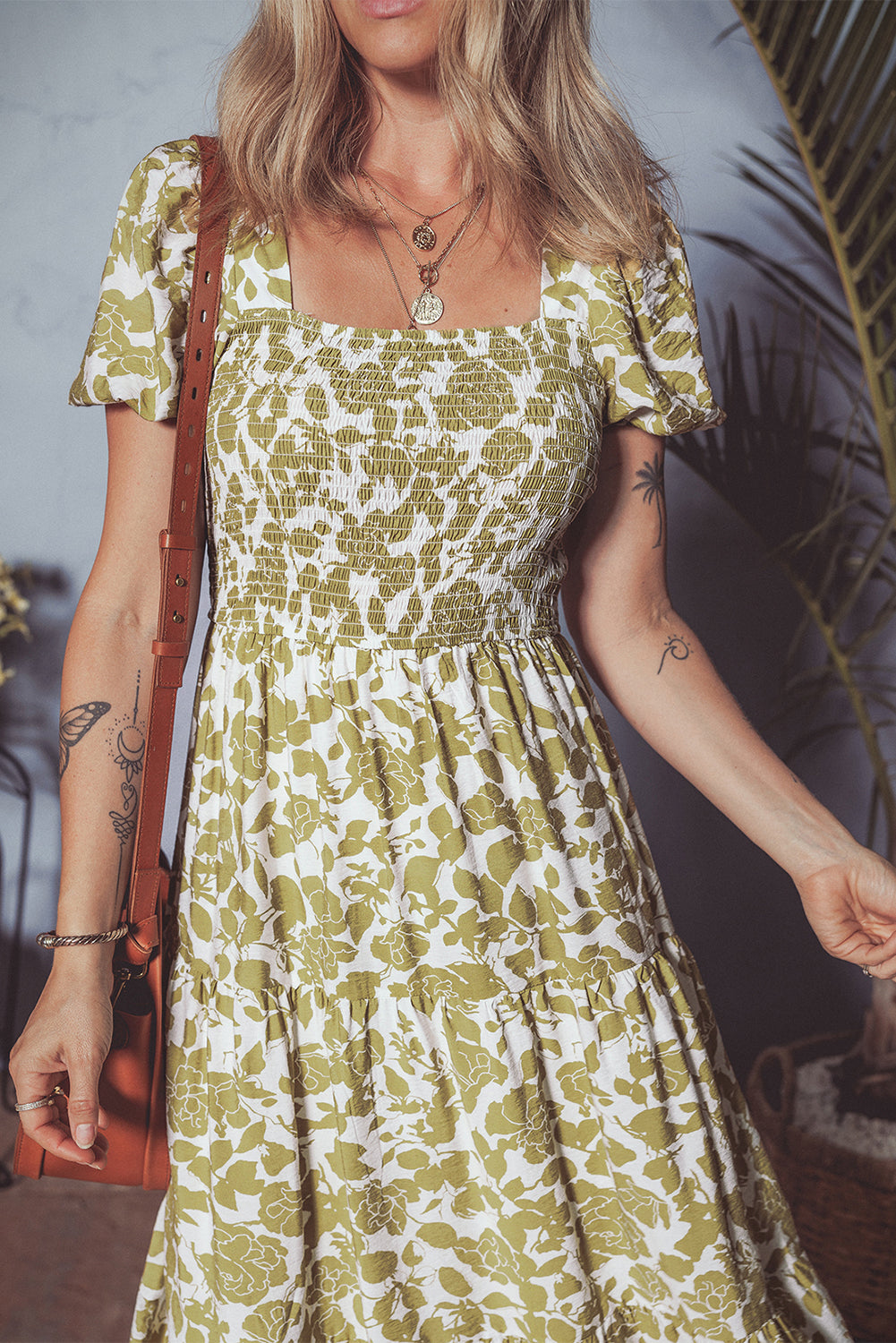 Boho Floral Smocked Bust Tiered Long Dress