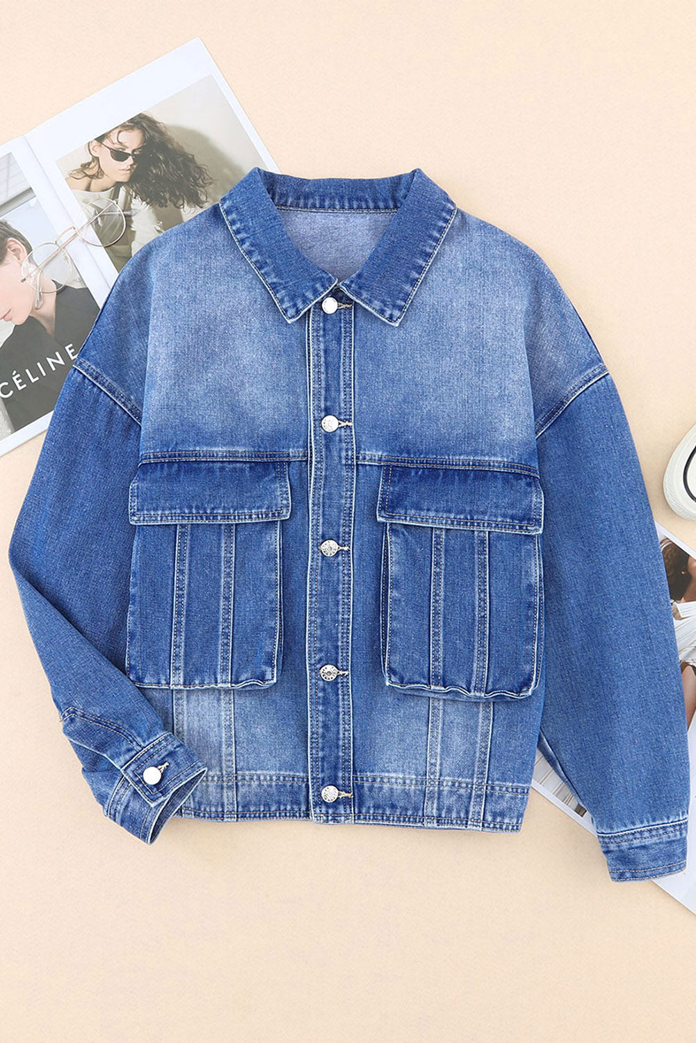 Blue Drop Shoulder Loose Denim Jacket