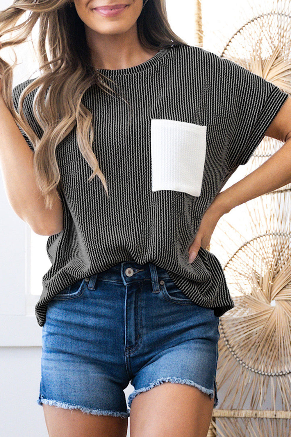 Carbon Grey Corded Knit T Shirt